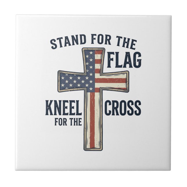 Stand for the Flag Patriotic Cross Design_1 Ceramic Tile (Front)