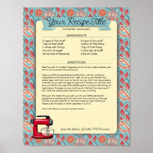 Stand mixer custom cookbook recipe letterhead post poster