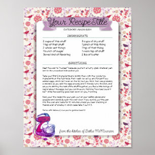 Stand mixer custom cookbook recipe letterhead post poster