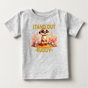 Stand out buddy pun. Cute Suricate Meerkat cartoon Baby T-Shirt