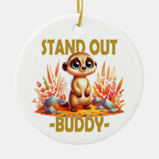 Stand out buddy pun. Cute Suricate Meerkat cartoon Ceramic Ornament