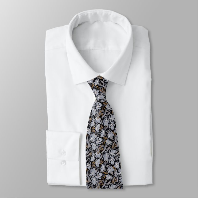 Stand Out Gold & Silver Modern Floral Designer Tie (Tied)