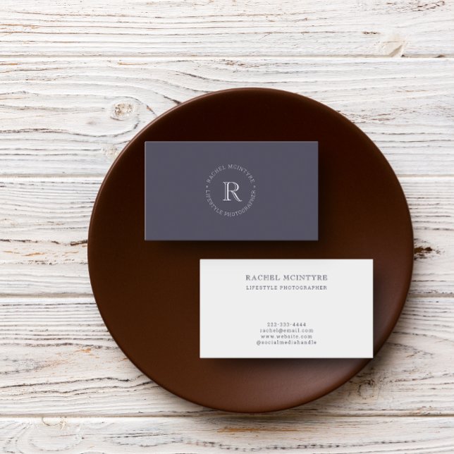  Stand Out: Mauve, Round Monogram - Modern  Business Card (A mauve business card with an elegant round monogram design.)