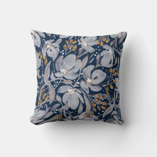 Stand Out-Silver and Gold Floral on Midnight Blue Cushion