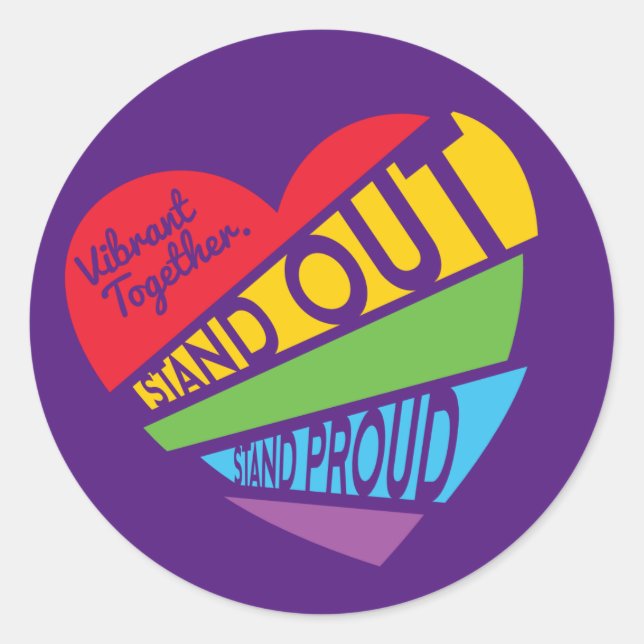 Stand Proud - Rainbow Heart LBGTQ Pride Sticker (Front)