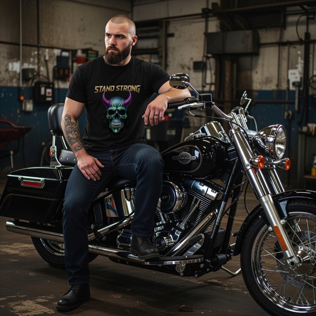 Stand Strong Neon Skull Graphic T-Shirt (Creator Uploaded)