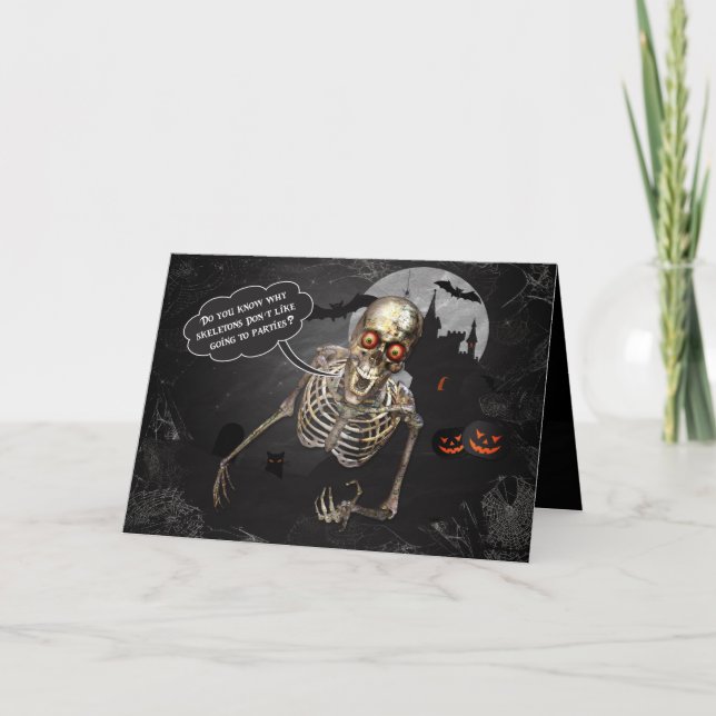 Stand Up Comedian Skeleton Joke Halloween Card (Front)