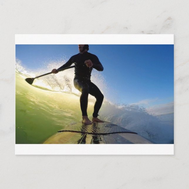 Stand up paddle board surfing a green wave postcard (Front)