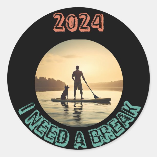 Stand up paddle board surfing with dog classic round sticker (Front)