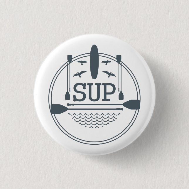 Stand up paddle boarding flat emblem 3 cm round badge (Front)