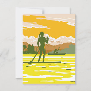Stand Up Paddle in the Bay of Kotor Montenegro WPA Postcard