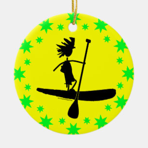 Stand Up Paddle Silhouette Design Ceramic Ornament