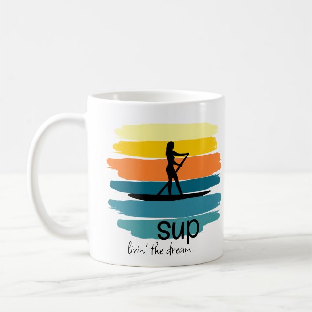 Stand Up Paddleboard Retro SUP Personalised Coffee Mug (Left)