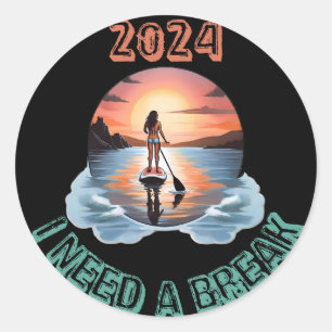 Stand Up Paddleboard Surfing Serenity Classic Round Sticker