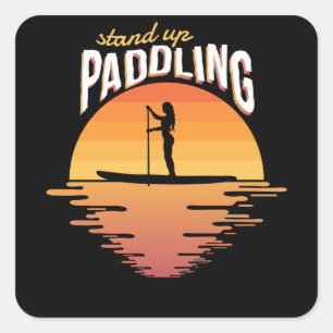 Stand Up Paddling Sunset SUP Paddle Board Boarding Square Sticker