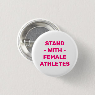 Stand with female athletes magenta typography 3 cm round badge