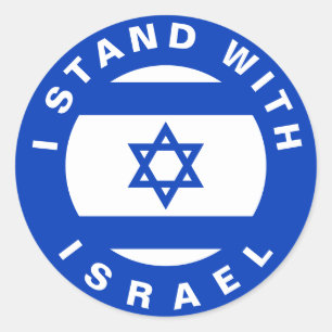 Stand with Israel blue white custom text and flag Classic Round Sticker