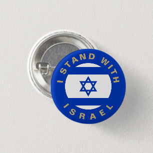 Stand with Israel flag blue white gold custom text 3 Cm Round Badge