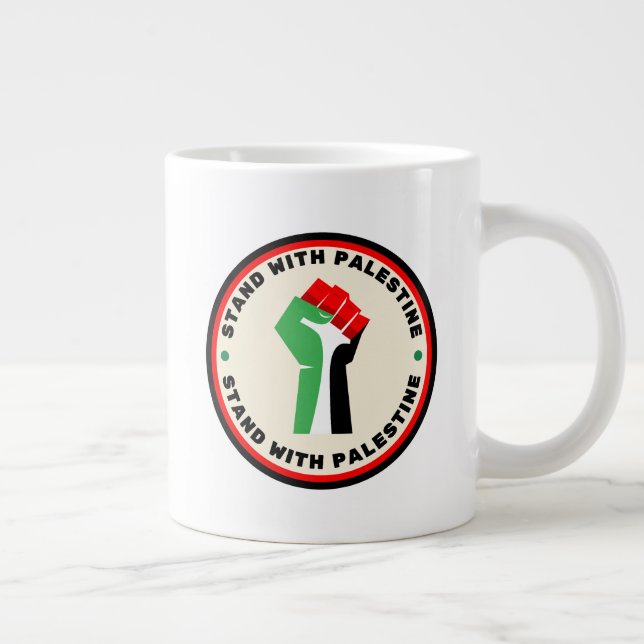 Stand with Palestine - Fist - Flag Colours Large Coffee Mug (Right)