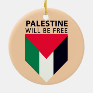 Stand With Palestine, Flag and Olive Tree Ceramic Ornament