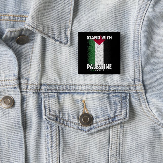 Stand with Palestine Free Palestinian Flag 15 Cm Square Badge (In Situ)