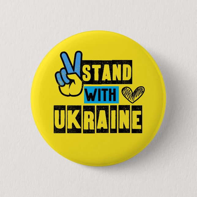 Stand with Ukraine Anti War Protest Ukrainian Flag 6 Cm Round Badge (Front)