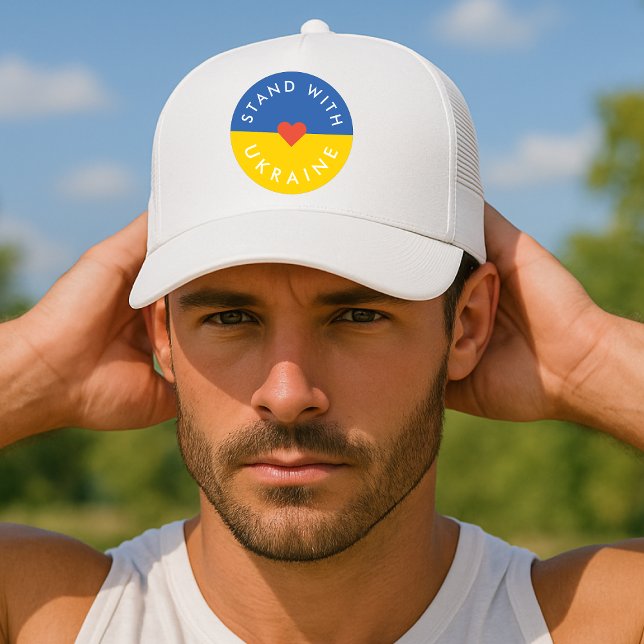 Stand with Ukraine Anti War Protest Ukrainian Flag Trucker Hat (Creator Uploaded)