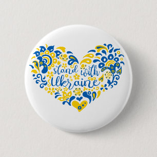 Stand with Ukraine lettering and heart 6 Cm Round Badge