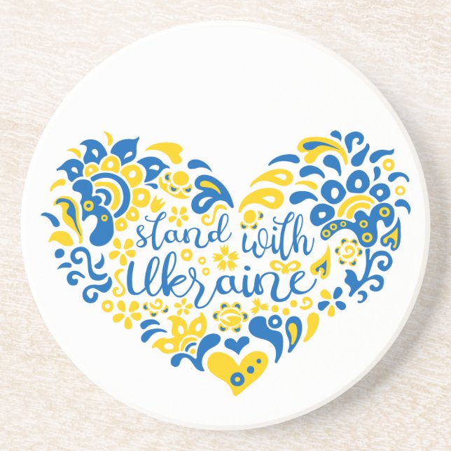 Stand with Ukraine lettering and heart Coaster (Front)