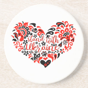 Stand with Ukraine lettering and heart Coaster