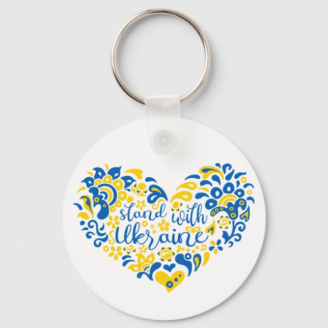 Stand with Ukraine lettering and heart Key Ring (Front)