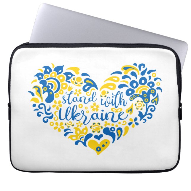 Stand with Ukraine lettering and heart  Laptop Sleeve (Front)