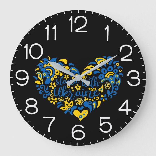 Stand with Ukraine lettering and heart Large Clock (Front)