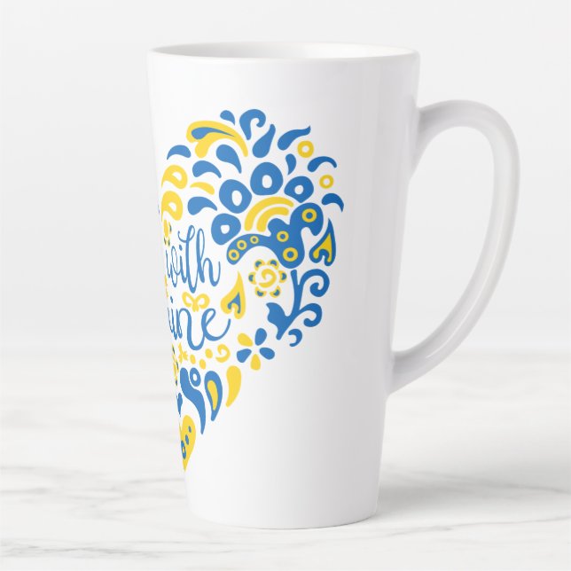 Stand with Ukraine lettering and heart Latte Mug (Right)