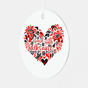 Stand with Ukraine lettering and heart Metal Tree Decoration