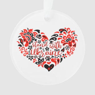 Stand with Ukraine lettering and heart Ornament