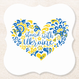Stand with Ukraine lettering and heart Paper Coaster