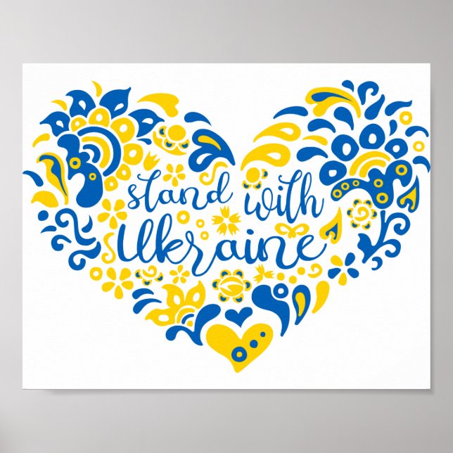 Stand with Ukraine lettering and heart Poster (Front)