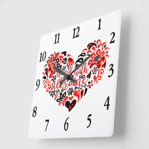 Stand with Ukraine lettering and heart Square Wall Clock