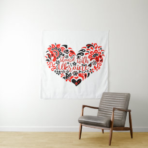 Stand with Ukraine lettering and heart Tapestry