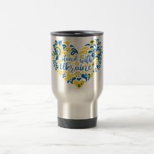 Stand with Ukraine lettering and heart Travel Mug