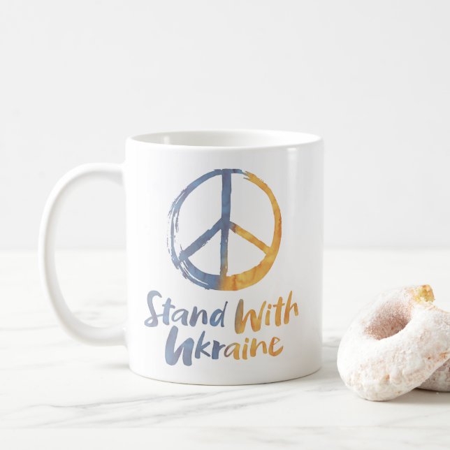 Stand With Ukraine - PEACE Symbol Sign Freedom     Coffee Mug (With Donut)
