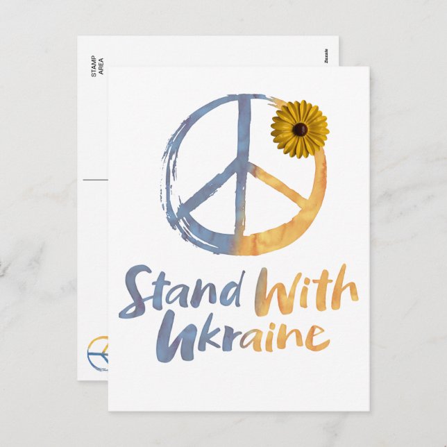 Stand With Ukraine - PEACE Symbol Sign Sunflower Holiday Postcard (Front/Back)