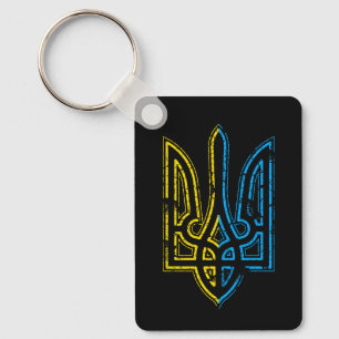 Stand with Ukraine Retro Vintafe Flag Trident Key Ring