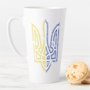 Stand with Ukraine Retro Vintafe Flag Trident Latte Mug