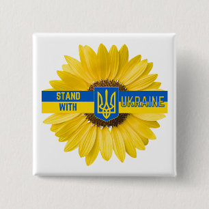 Stand With Ukraine Sunflower and Trident Button