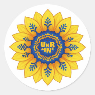 Stand with Ukraine Sunflower blue yellow flag Classic Round Sticker