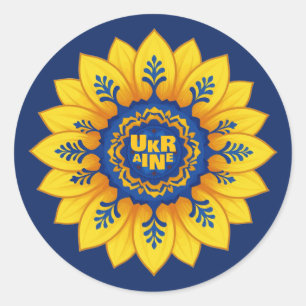 Stand with Ukraine Sunflower blue yellow flag Classic Round Sticker