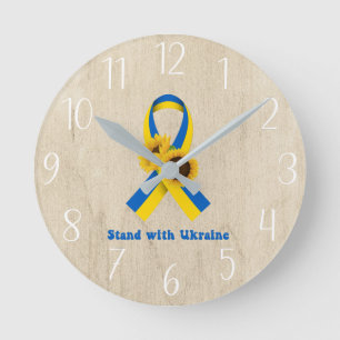 Stand With Ukraine Support Ribbon  Round Clock