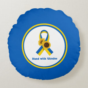 Stand With Ukraine Support Ribbon Round Cushion